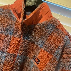 Quick Silver- Orange and Blue Checkered Fleece Jacket M - NWT